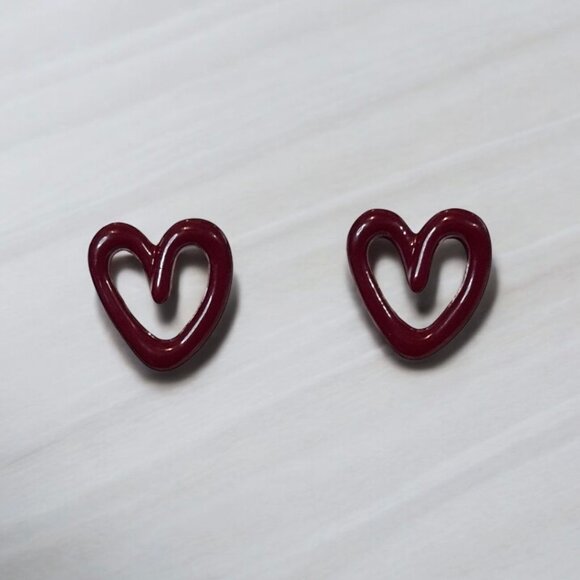 Small Burgundy Heart Stud Earring - Picture 1 of 5